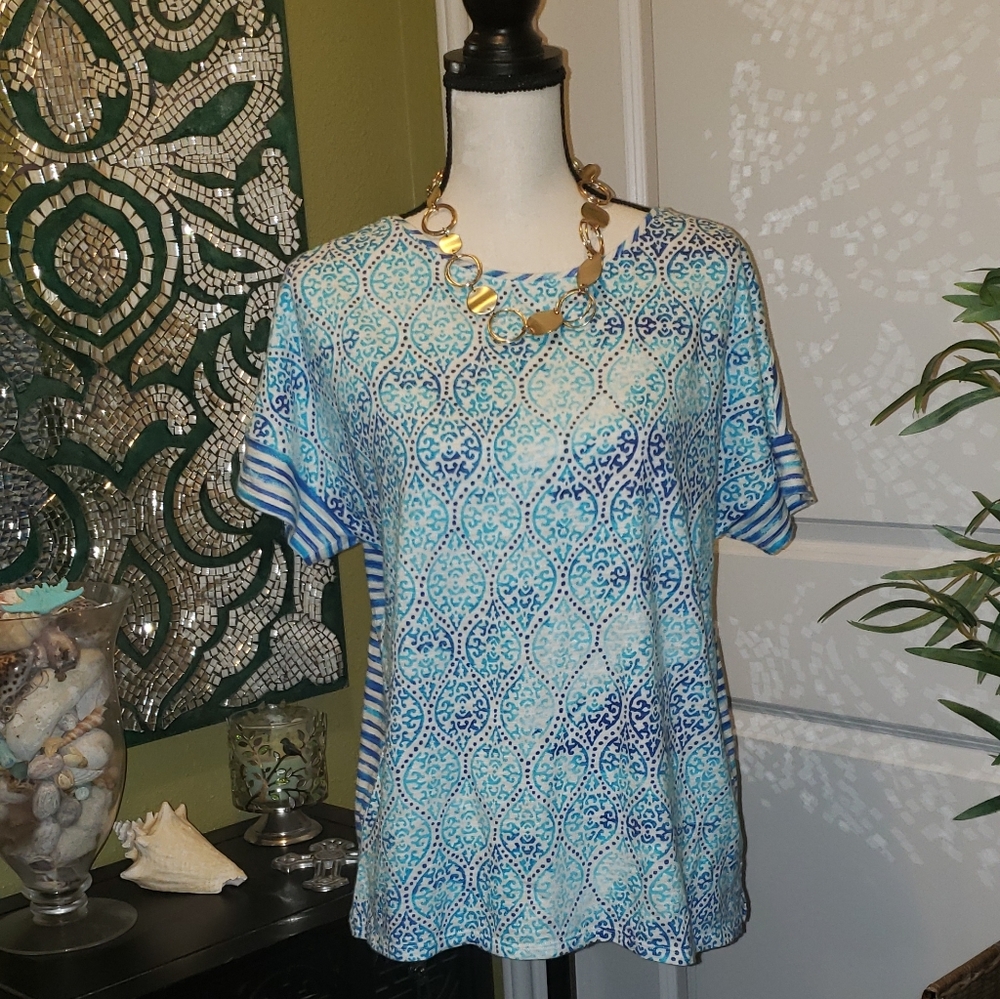 Chico's Turquoise and Blue Cotton Blend Top